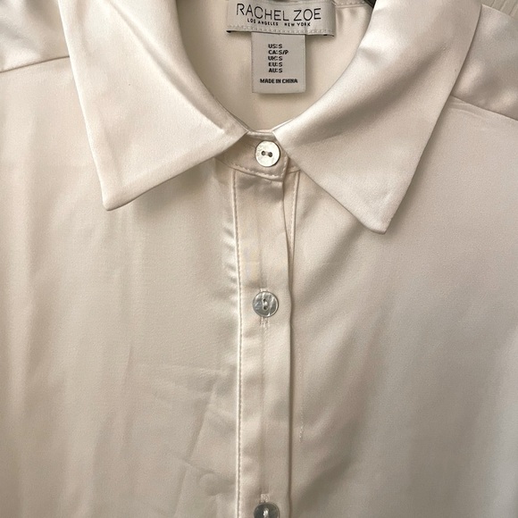 S: Rachel Zoe Satin Long Sleeve Button Down Blouse Ivory NWOT New! - Picture 2 of 9
